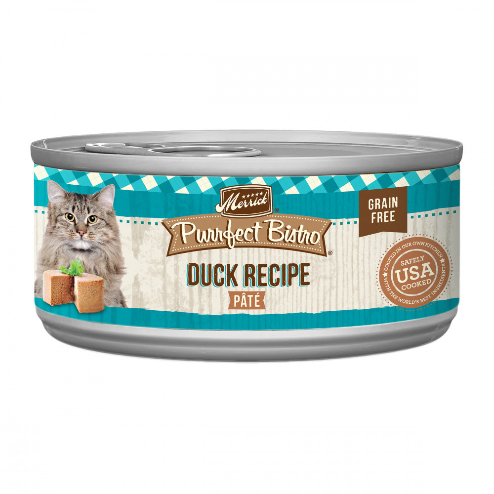 Merrick Purrfect Bistro Grain Free Premium Soft Canned Pate Adult Wet Cat Food, High Protein Duck Recipe