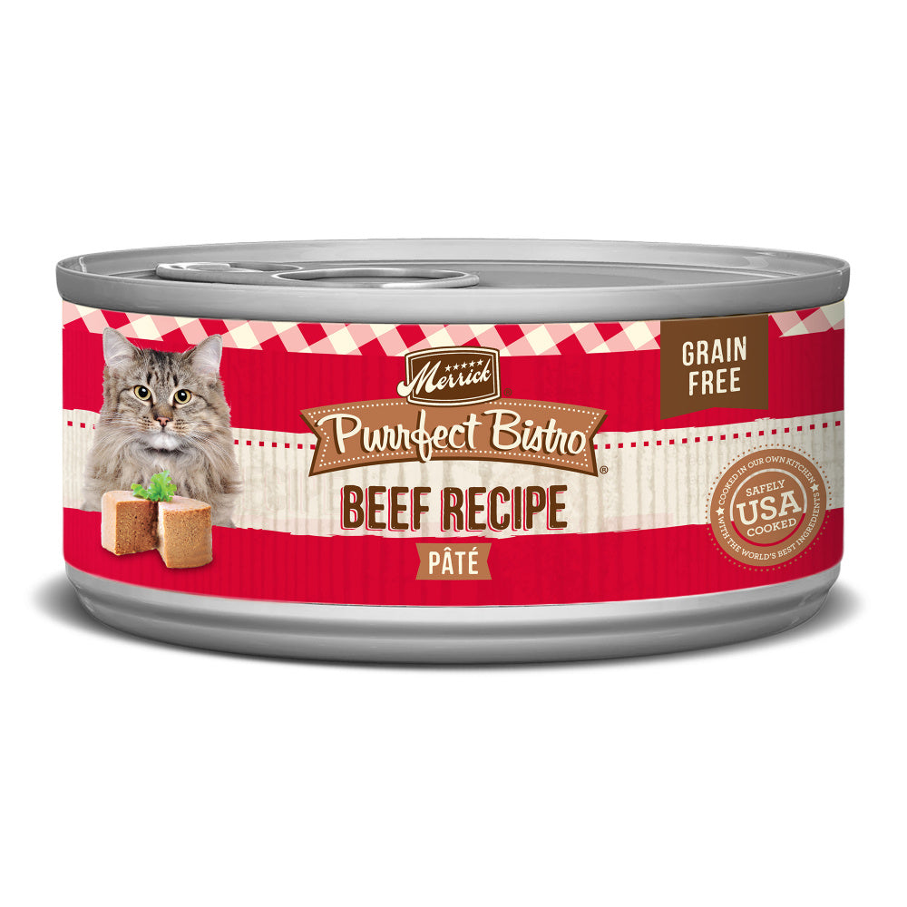 Merrick Purrfect Bistro Grain Free Premium Soft Canned Pate Adult Wet Cat Food, High Protein Beef Recipe