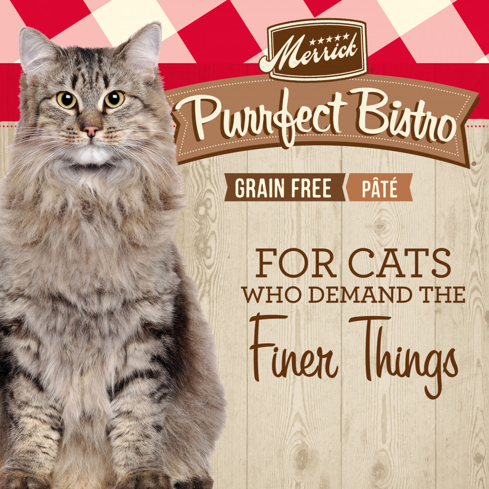 Merrick Purrfect Bistro Grain Free Premium Soft Canned Pate Adult Wet Cat Food, High Protein Beef Recipe