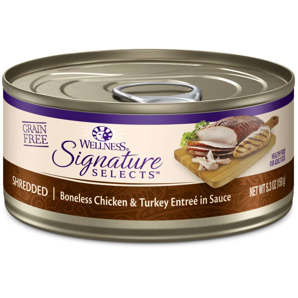 Wellness Signature Selects Grain Free Natural Shredded White Meat Chicken and Turkey Entree in Sauce Wet Canned Cat Food