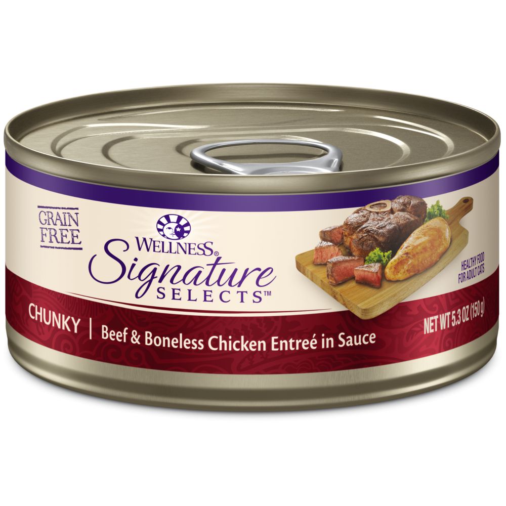 Wellness CORE Signature Selects Natural Grain Free Wet Canned Cat Food, Chunky Beef & Chicken