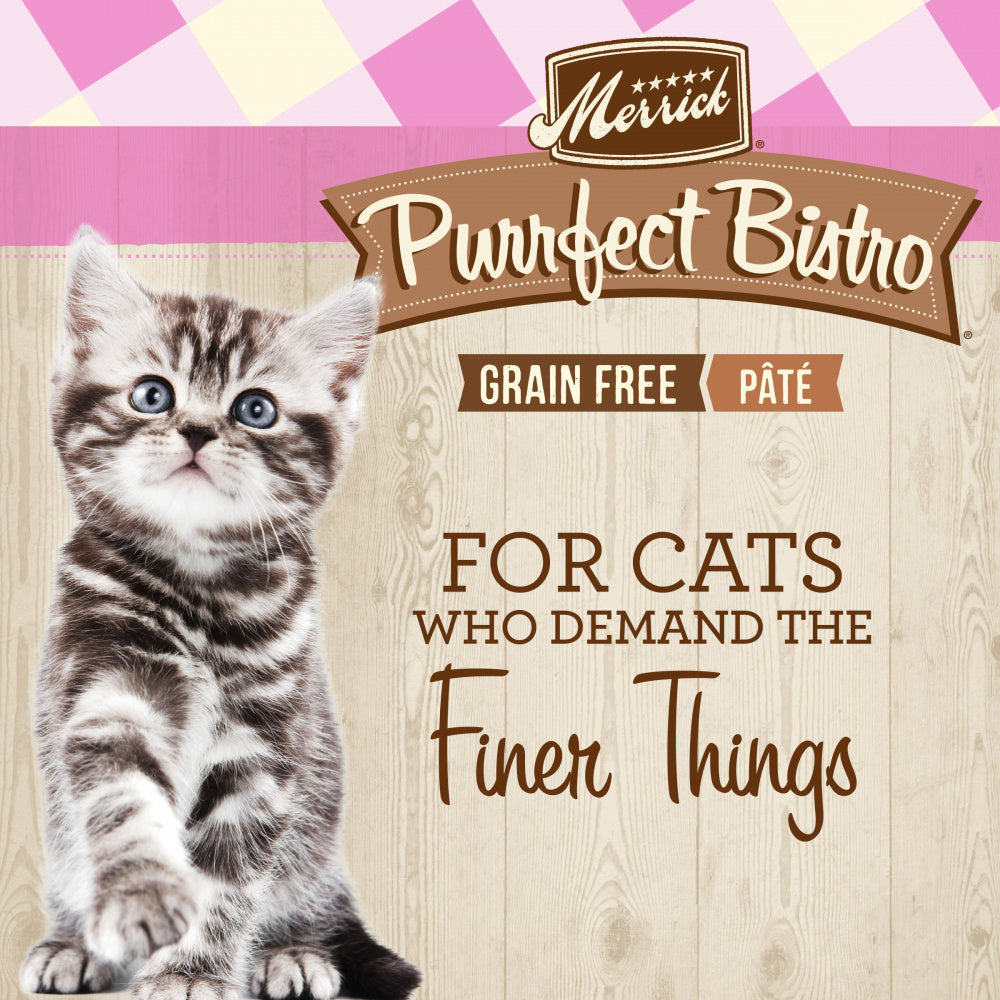 Merrick Purrfect Bistro Grain Free Premium Soft Canned Pate Chicken Wet Cat Food, Kitten Dinner Recipe