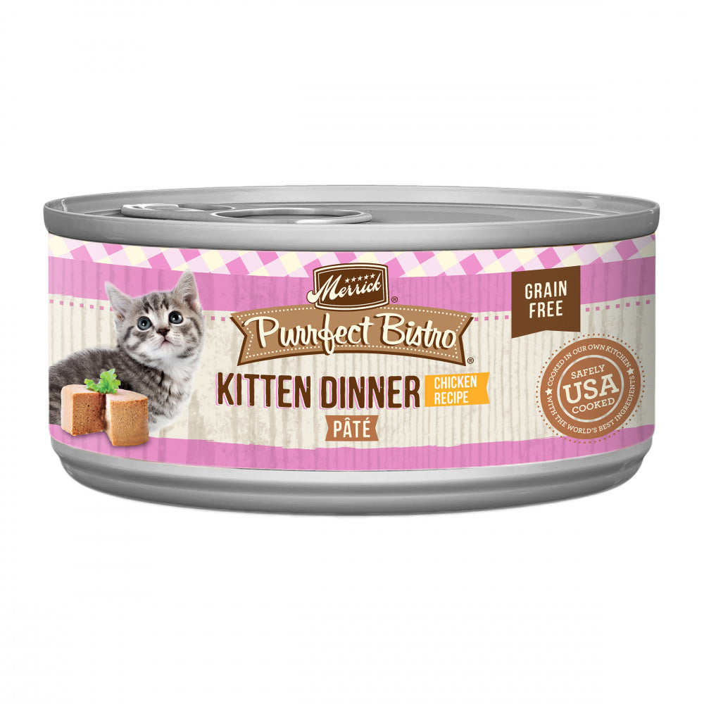 Merrick Purrfect Bistro Grain Free Premium Soft Canned Pate Chicken Wet Cat Food, Kitten Dinner Recipe