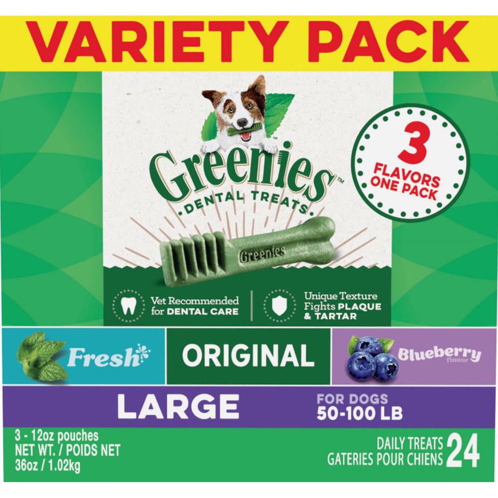 Greenies Large Dental Chews Flavored with Spearmint and Blueberry Dog Treat