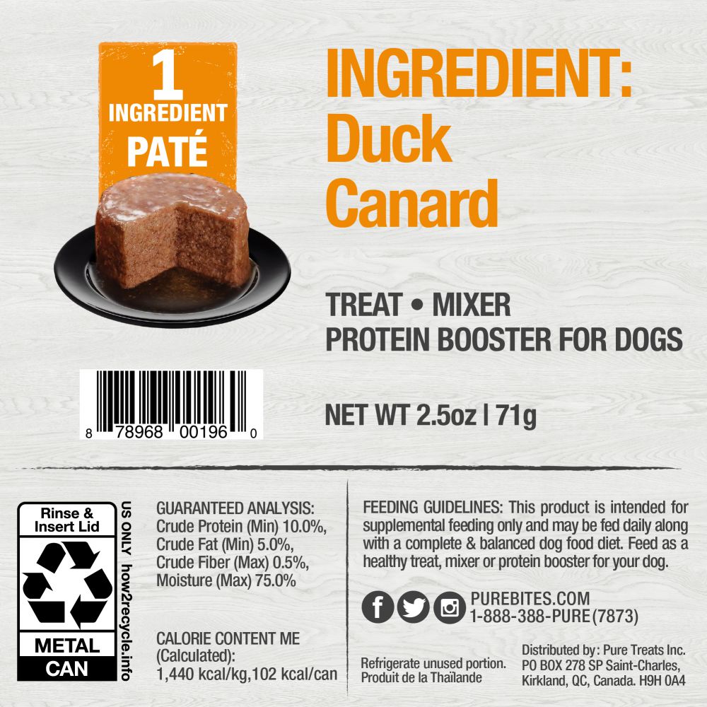 PureBites 100% Pure Duck Pate Dog Treat