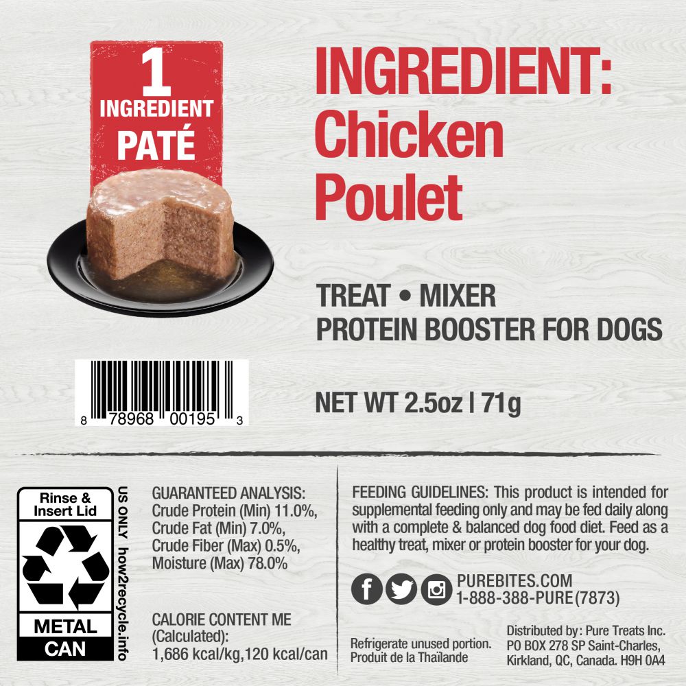 PureBites 100% Pure Chicken Pate Dog Treat