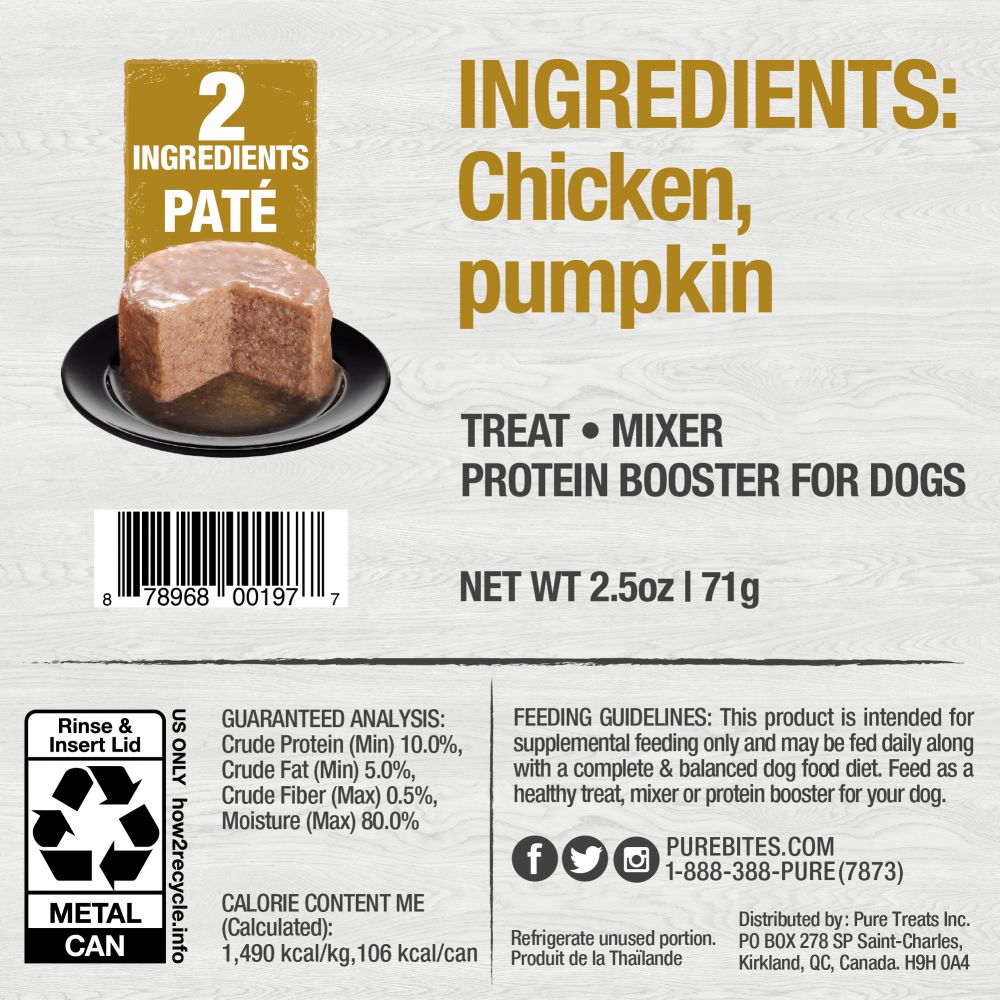 PureBites 100% Pure Chicken & Pumpkin Pate Dog Treat