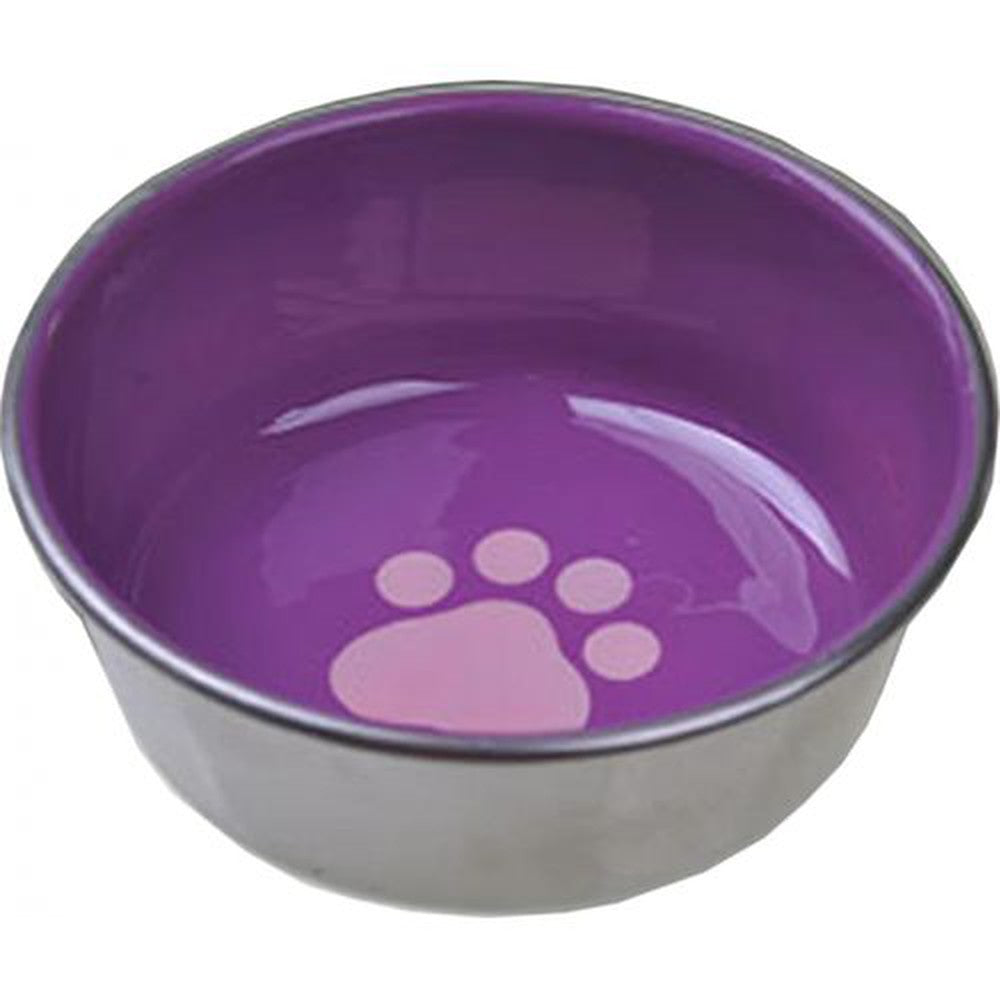 Van Ness Heavyweight SS Cat dish with Decorated Enamel Finish interior and full rubber bottom