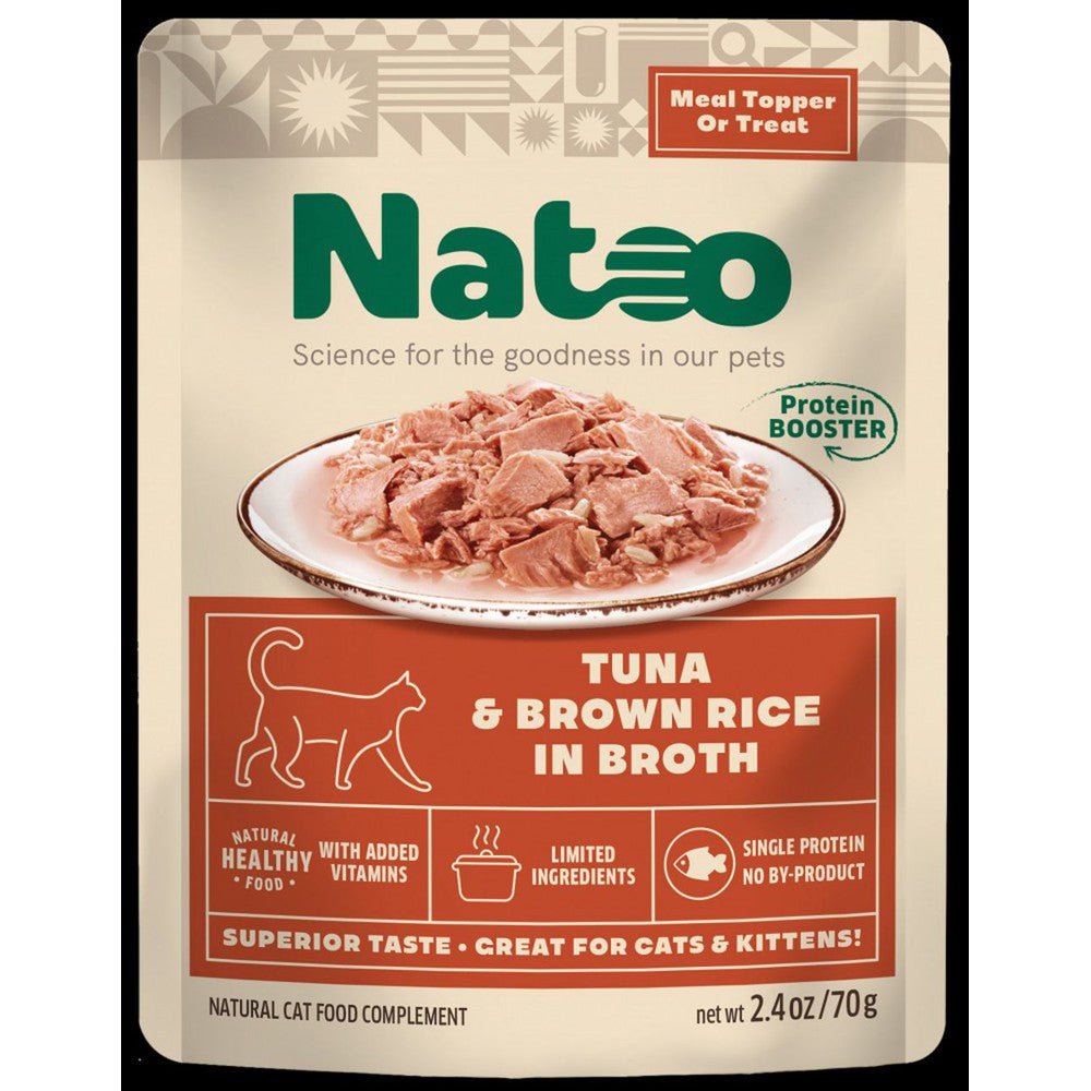 Natoo Wet Meal Topper for cats Tuna and brown rice recipe in broth