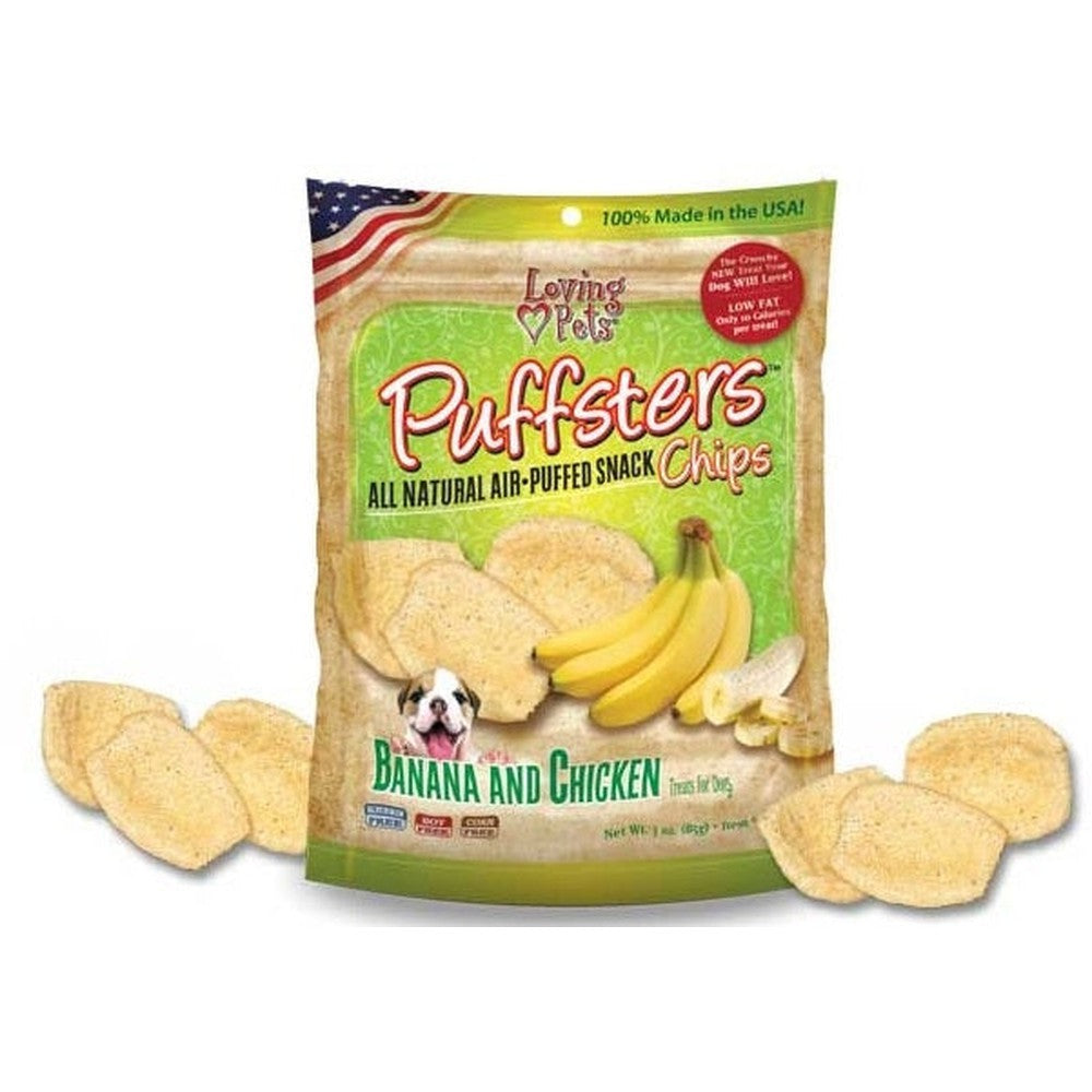 Loving Pets Puffsters Chips Banana and Chicken Dog Air Puffed Treats