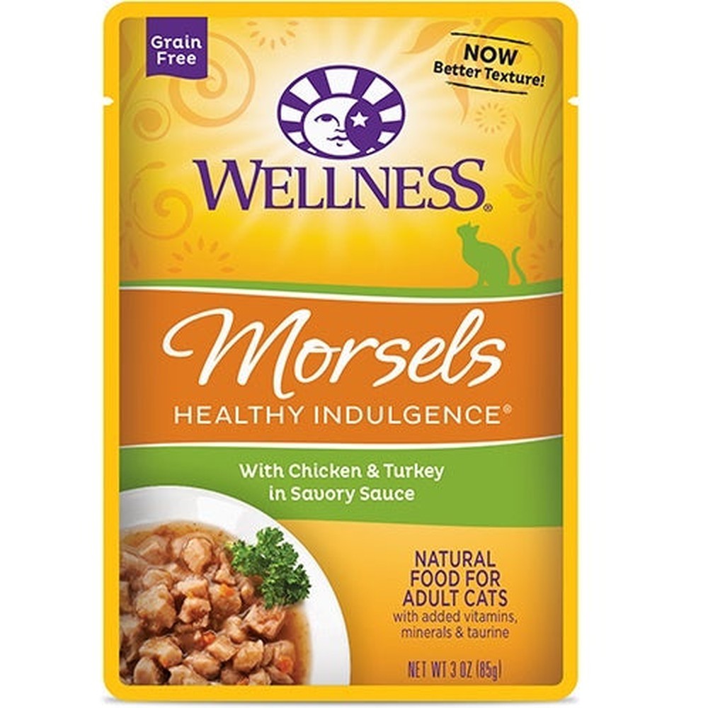 Wellness Healthy Indulgence Natural Grain Free Morsels with Chicken and Turkey in Savory Sauce Cat Food Pouch