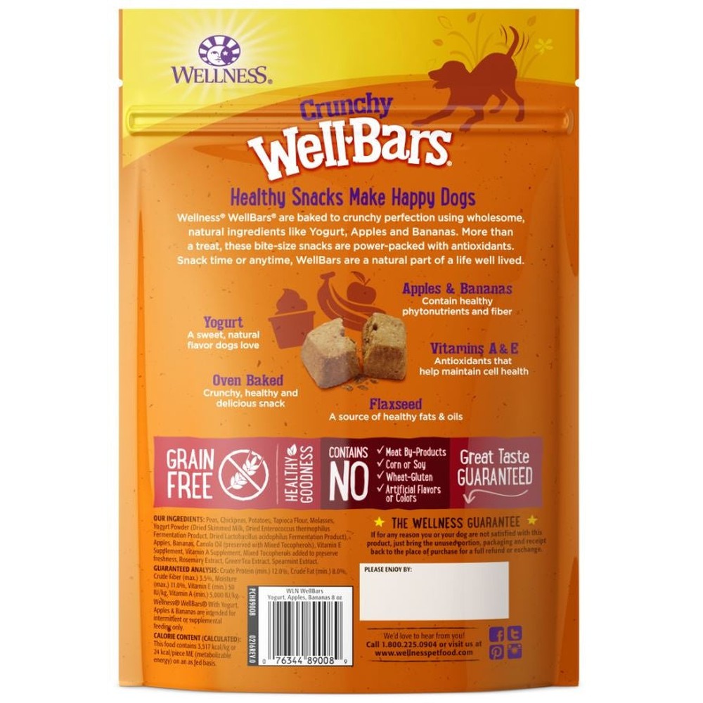 Wellness Natural Grain Free Wellbars Crunchy Yogurt, Apples and Bananas Recipe Dog Treats