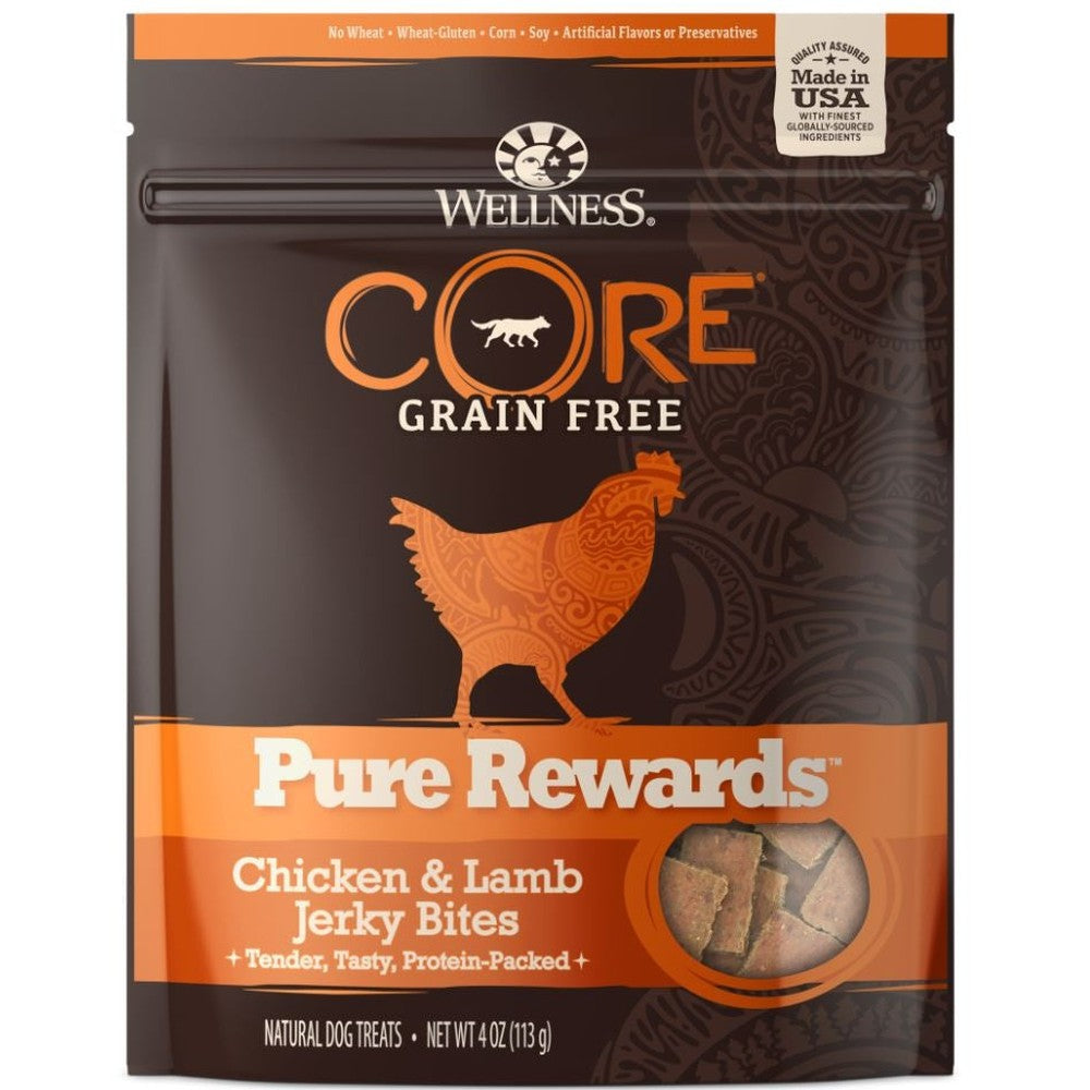 Wellness CORE Natural Grain Free Pure Rewards Chicken and Lamb Recipe Jerky Bites Dog Treats
