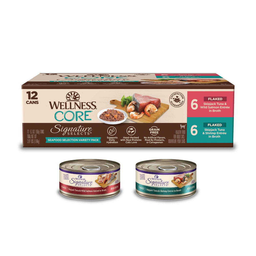 Wellness CORE Signature Selects Flaked Seafood Selection Natural Canned Grain Free Cat Food Variety Pack